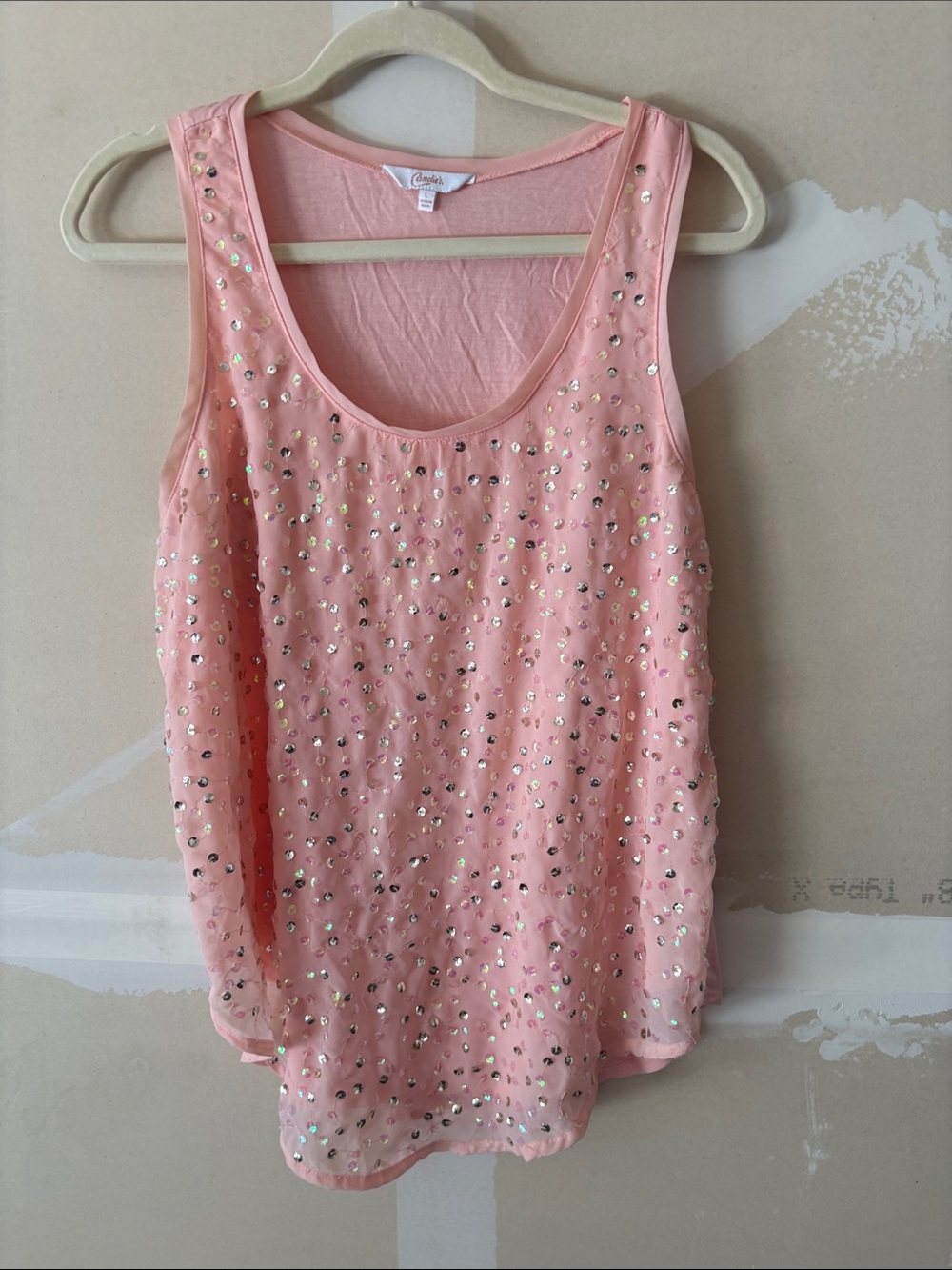 Candie’s sleeveless pink sequence top Y2K